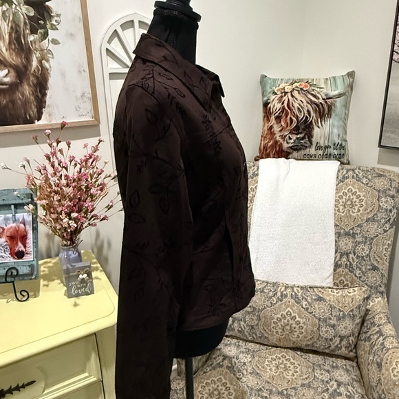 Brown Embellished Button Down Shirt with Notched Collar - Picture 6 of 6